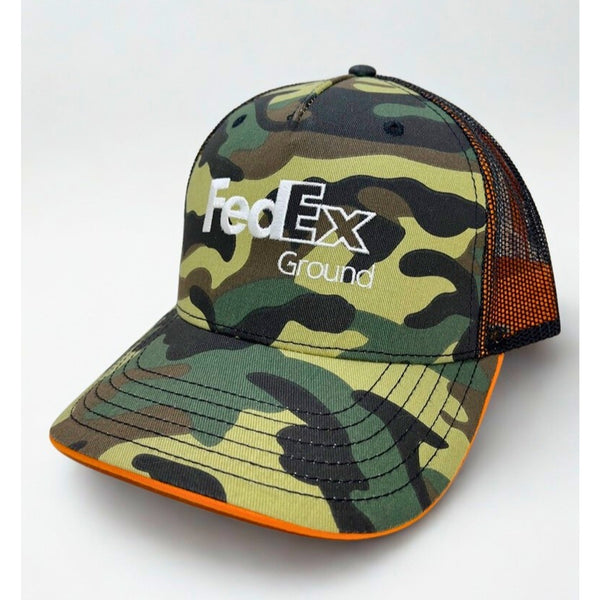 FedEx Ground Camo Trucker Hat Snapback Orange Black Mesh Delivery Driver Cap
