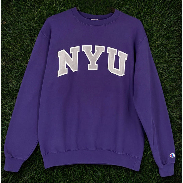 NYU New York University Champion Sweatshirt Crewneck Purple S