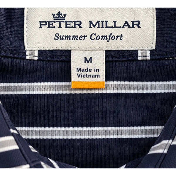 Peter Millar Summer Comfort Montclair Country Club Polo Men's M Navy Stripe NWOT