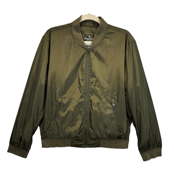 American Eagle Outfitter Men LT Olive Green Bomber Jacket Technical Outerwear