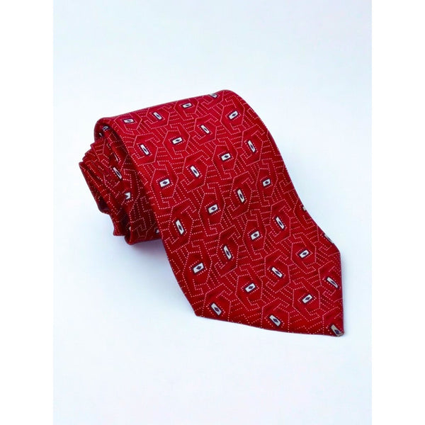 Christian Dior Monsieur Geometric Red Silk Tie Made in USA Fabric VTG