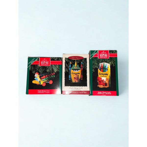 Hallmark Crayola Crayon Keepsake Ornaments Lot of 3 Boxed Vintage
