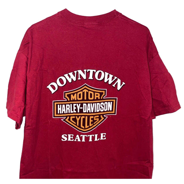 Harley Davidson Downtown Seattle USA XL Rare Hanes Beefy-T Biker T Shirt Tee