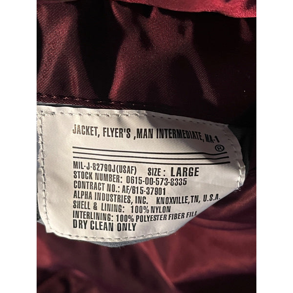 Alpha Industries MA-1 Flight Bomber Jacket Men's L Burgundy Orange Reversible