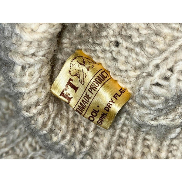 Anncraft Donegal Irish Wool Fisherman Sweater L Full Zip Cable Knit Vintage