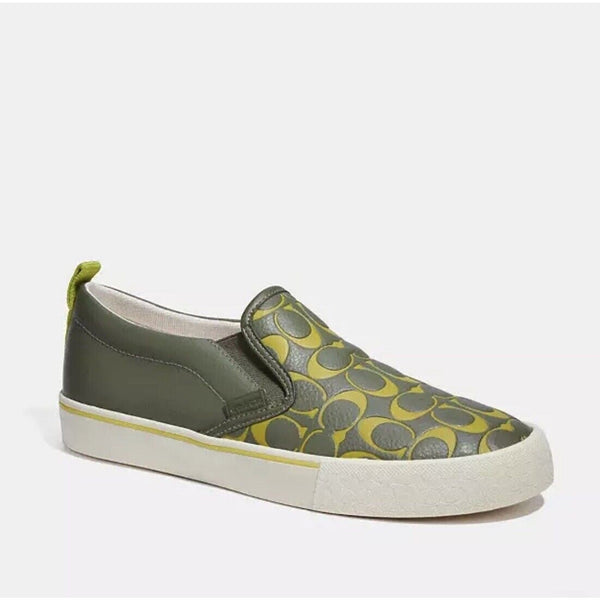 Coach CA283 Printed Pebble Skate Sneakers Army Green Men’s Sz 9.5D NIB