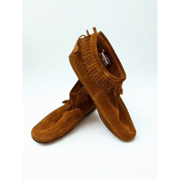 Minnetonka 283 Back Zip Fringe Ankle Boots Suede Brown Women’s Sz 9 w/ Box