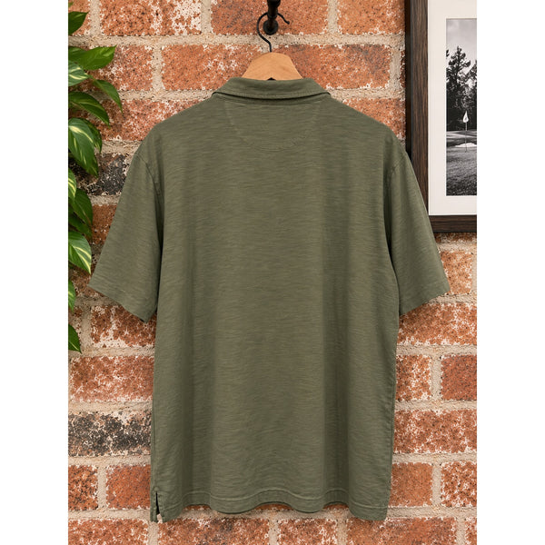 Faherty Sunwashed Polo Shirt Men's XL Olive Green Cotton Slub Pocket Casual