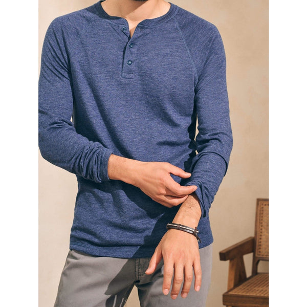 Faherty Cloud Cotton Henley Men's L Navy Heather Pima Modal Super Soft Peru