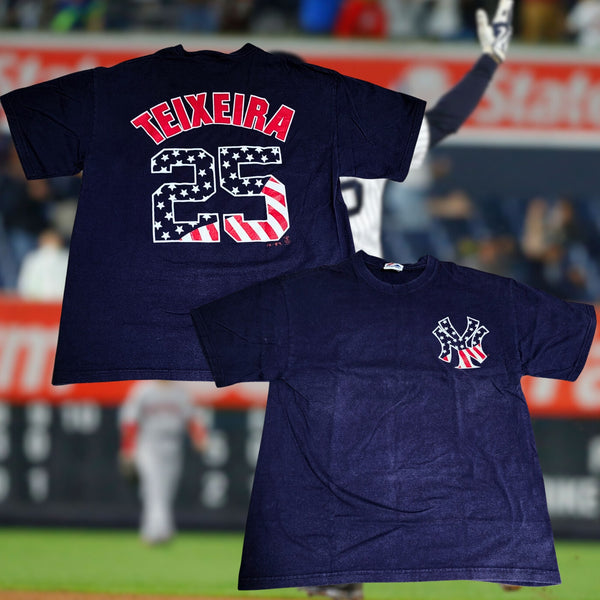 New York Yankees Mark Teixeira Majestic July 4th Red/White/Blue Shirt Sz. XL