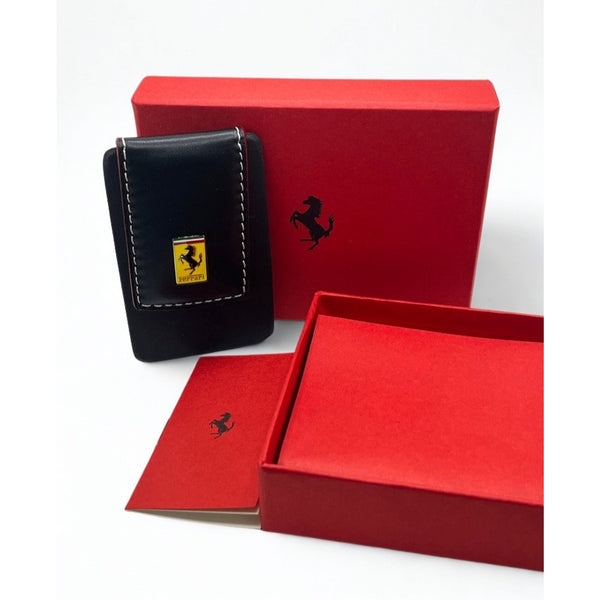 Ferrari Leather Money Clip Wallet Made In Italy W/ Presentation Box New