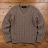 Brooks Brothers Mens L V-Neck Sweater Brown Wool Alpaca Cable Knit Vintage USA