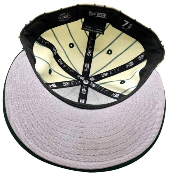 New York Yankees 59FIFTY MLB Cap Hat Oatmeal Green Striped Unisex Sz. 7 3/8 RARE