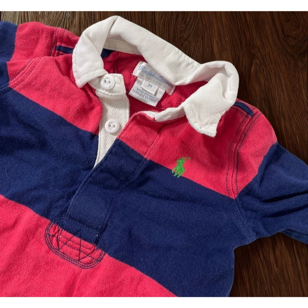 Ralph Lauren Baby Big Pony Rugby Stripe One Piece Romper 3M Long Sleeve