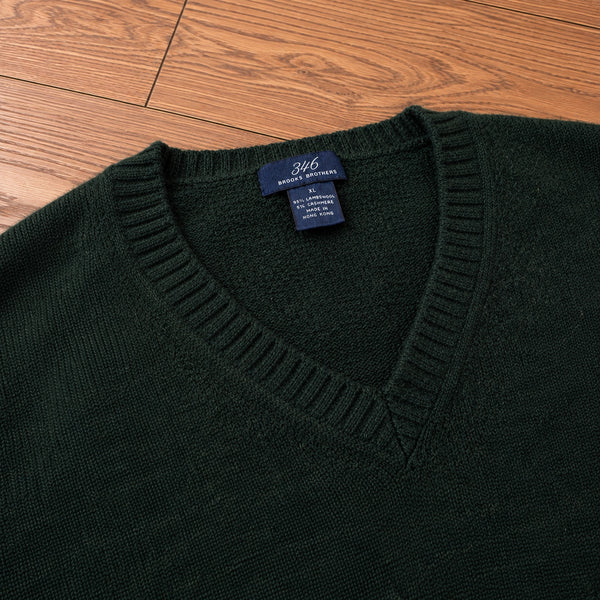 Brooks Brothers 346 Lambswool Cashmere V-Neck Sweater Green XL Vintage Mens