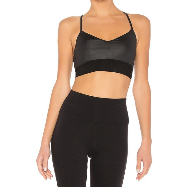 Alo Yoga Lavish Strappy Sports Bra Black Glossy Mesh XS NWT