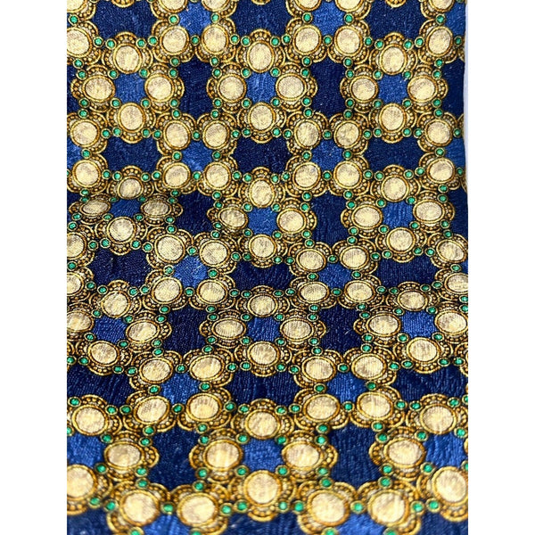 Valentino Cravatte Vintage Silk Tie Blue Gold Medallion Pattern Made in Italy EUC