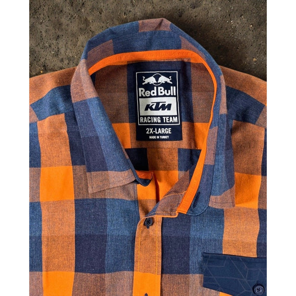 Red Bull KTM Racing Team Flannel Shirt 2XL Orange Plaid Button Up NWOT Moto
