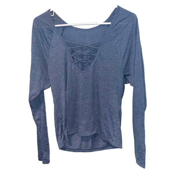 Victorias Secret Sport Blue Strappy Long Sleeve Criss Cross Back Athletic T Sz S
