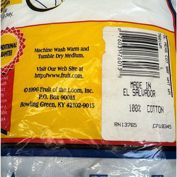 Fruit of the Loom 3-Pack 100% Cotton Briefs Men's L 38-40 Vintage Deadstock NOS