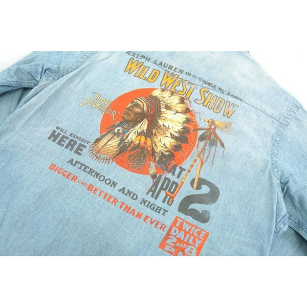 Polo Ralph Lauren Vintage 90s Blue Wild West Show Indian Head Western Sz. L EUC