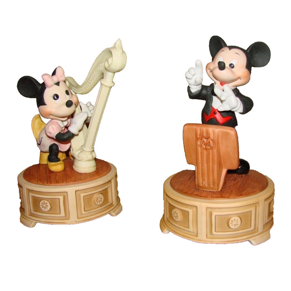 Walt Disney Productions Mickey & Minnie Wind Porcelain Musical Figurines Vintage