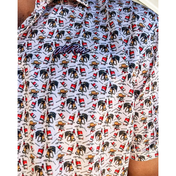 Old Row The Cowboy Killers Golf Polo Performance All Over Print Shirt XL NWT