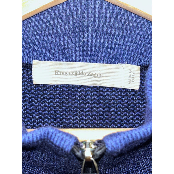 Ermenegildo Zegna Cashmere 1/4 Zip Sweater Navy Blue L 52 Made in Italy (Flaw)