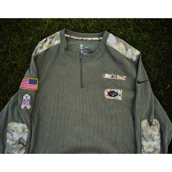 New York Jets NFL Nike Salute to Service Thermal 1/4 Zip Henley Olive Sz 3XL