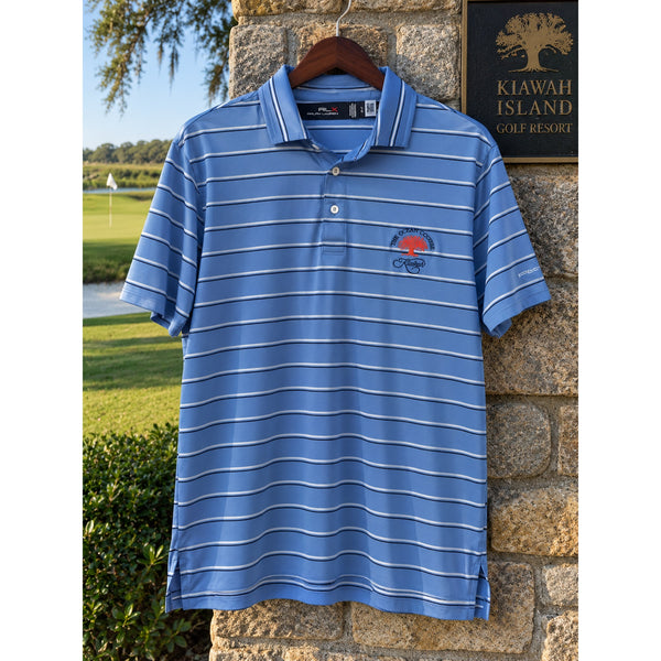 The Ocean Course Kiawah RLX Ralph Lauren Polo Men's L Blue Stripe Stretch Golf