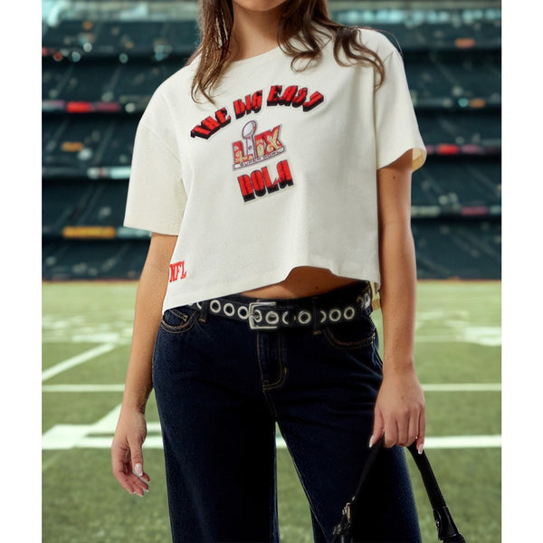NFL Super Bowl 59 Pro Standard Nola Baby Cropped T-Shirt Sz. L NWT
