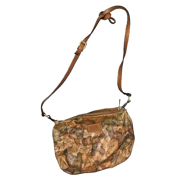 Alviero Martini 1 Classe Womens Shoulder Bag Brown Map Print Zipper Vintage