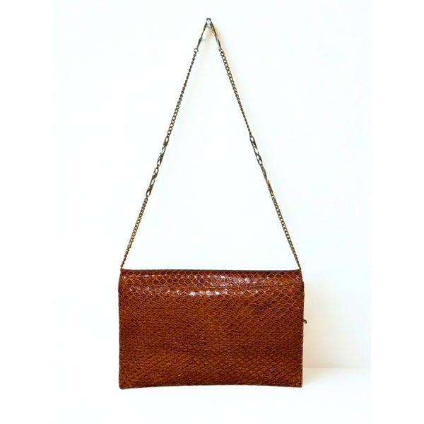 Bergdorf Goodman Snakeskin Leather Shoulder Bag Spain Gold Chain Clutch Vintage