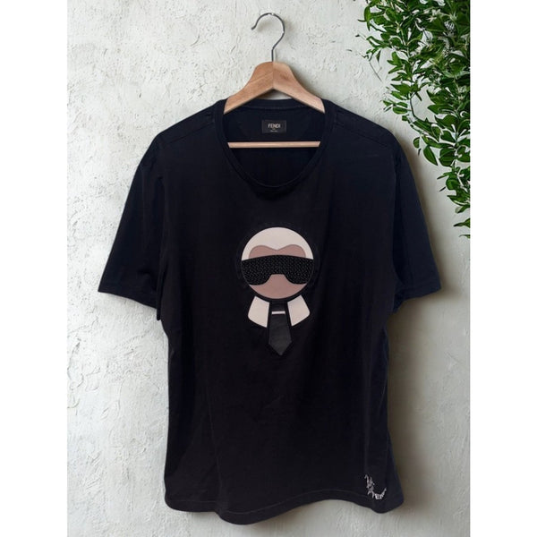 Fendi Karl Lagerfeld Karlito Loves Fendi T Shirt Mens 2XL Sz 56 Black Made Italy