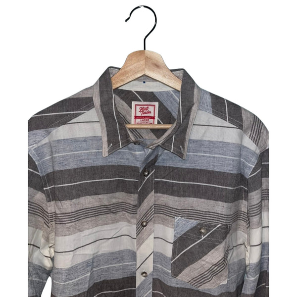 Flint & Tinder Mens Cotton Shirt Brown/Gray Striped Large Made in USA