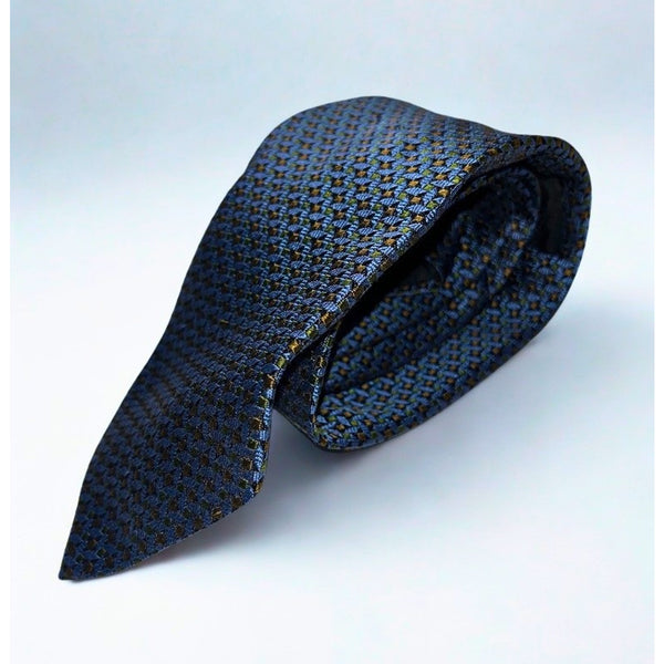 Fendi Roma Silk Tie Handmade Italy Blue Gold Geometric Pattern Luxury Designer