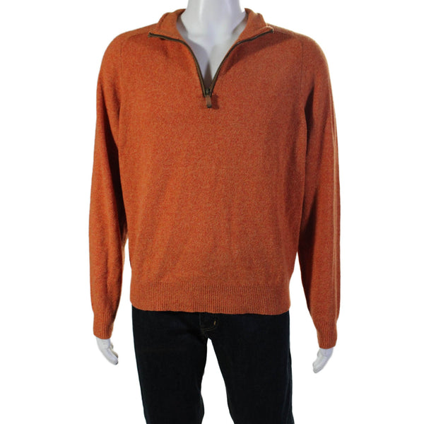 Vineyard Vines Mens Wool Mock Neck Half Zipped Pullover Sweater Orange Size L