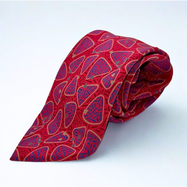 Yves Saint Laurent Vintage 80s Silk Tie Navy Red Geometric Italy Handmade Retro