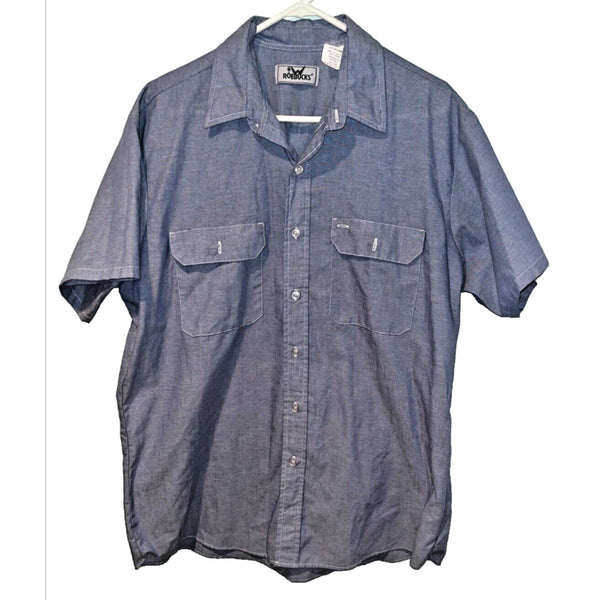 Sears Roebuck Shirt Men's XL Blue Shortsleeve Button-Down Chambray Front Pockets