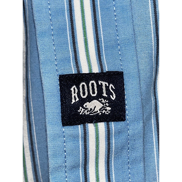 Roots Multi Colored Striped Button Up Shirt Mens Sz. XL Blue EUC