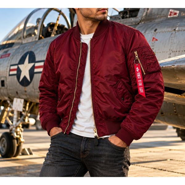 Alpha Industries MA-1 Flight Bomber Jacket Men's L Burgundy Orange Reversible