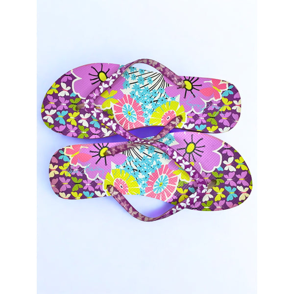 Vera Bradley Flip Flops Thong Sandal Wo's L 9-10 Flutterby Floral & Butterflies