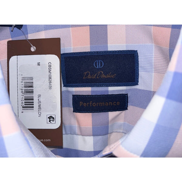 David Donahue Blue Melon Plaid Performance Sport Shirt Men's M NWT MSRP $165