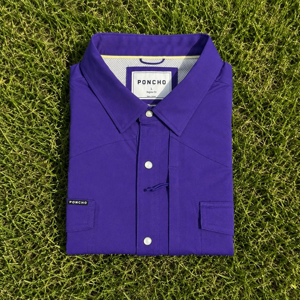 Poncho Outdoors Billy Bob Western Snap Shirt Purple Pearl Snaps Men's L EUC