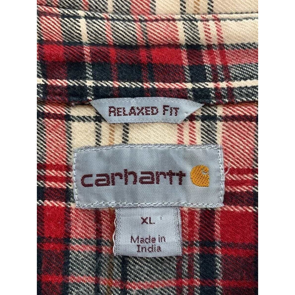 Carhartt Long Sleeve Plaid Flannel Shirt Red Beige XL Relaxed Fit 101295 608 EUC
