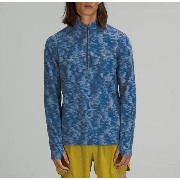 Lululemon Surge Warm Half Zip Pullover Blue Camo Rulu Running Gym Mens XL