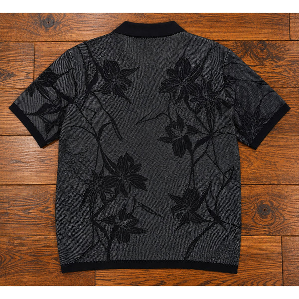 John Varvatos Simon Floral Jacquard Camp Collar Knit Shirt XL NWT $268 Black