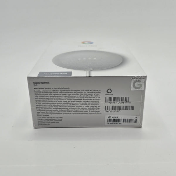 Google Nest Mini 2nd Gen Smart Speaker Google Assistant Chalk New Sealed