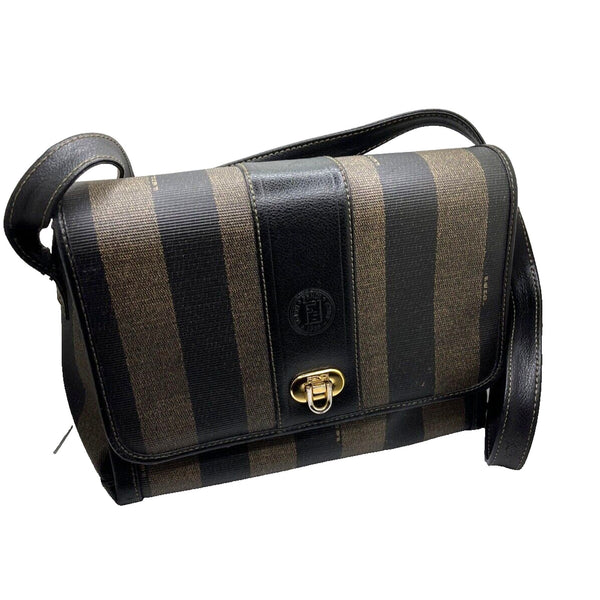 Fendi Purse PEQUIN BAG Striped Leather Gold Modern Pockets Organizer VNTG