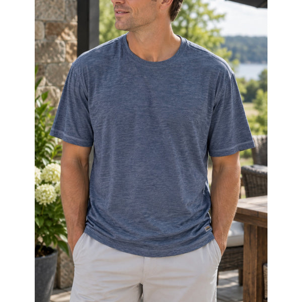 Vuori Strato Tech Tee Men's XL Blue Dusk Heather Performance Stretch Shirt NWOT